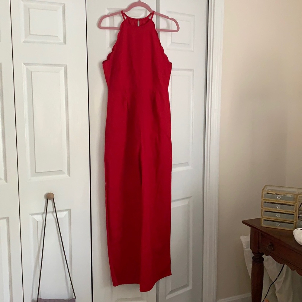linen red jumpsuit
